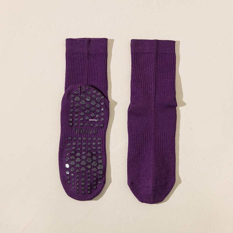 

Women s Non-Slip Pilates & Yoga Mid-Calf Socks, Seamless Cotton, Solid Colors, Spring/Autumn. One Size