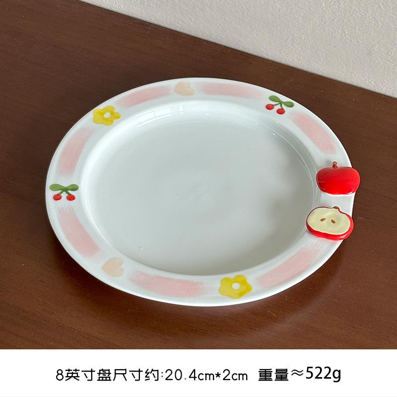 Handmade Creative Apple Ceramic Dinner Plate Cartoon Cute Childlike Ceramic Rice Bowl Household Dessert Bowl Salad Bowl