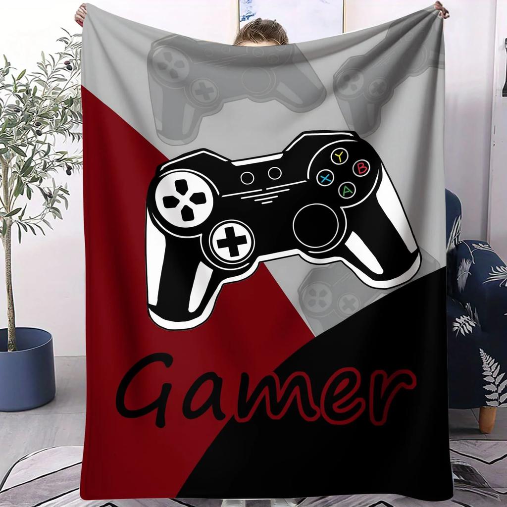 TwoTone Lightning Gaming Controller Blanket ESports Fleece Throw for Beds Sofa Gaming Room Decor Adults Cozy Warm Gift