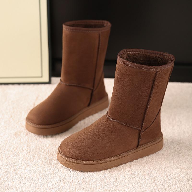 Women's Large Size Winter Round Toe Thick Sole Fleece-Lined Mid-Calf Snow Boots.