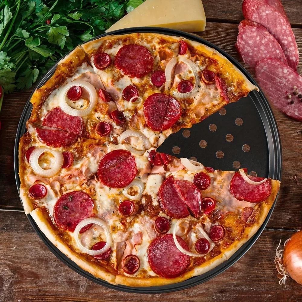 Carbon Steel Perforated Pizza Pan Non Stick Mupti Purpose Pizza Baking Tray 10/11/12 Inch Round Cooking Plate Crispy & Bubbly