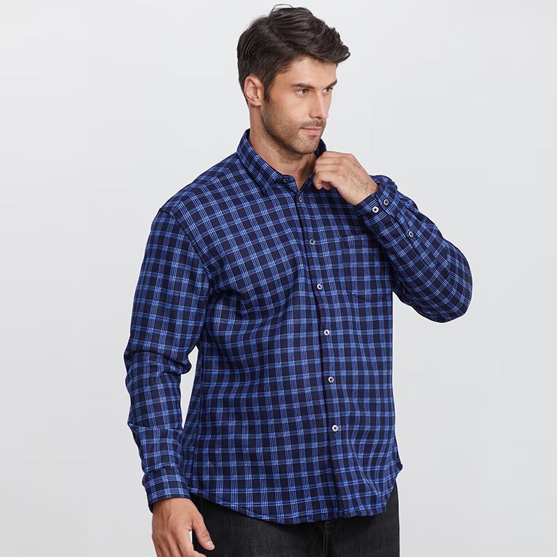 Di Bin Ze Men's Loose Fit Plus Size Fleece-Lined Plaid Shirt
