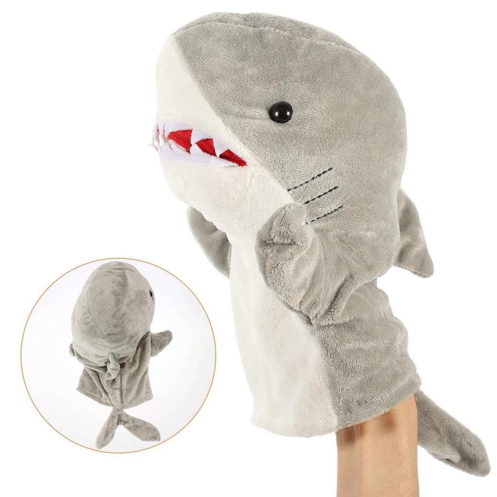 HOLIDYOYO Hand Puppets, Shark Puppets with Moving Mouth, Plush Animal Toys for Ventriloquism, Early Education, and Parent-Child Interaction, Set of 2