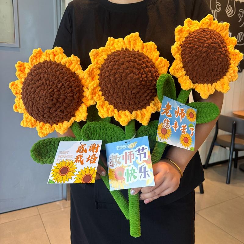 Finished Crochet Sunflowers Potted Graduation Gift Cute Knitting Flowers Handwoven Plant Crochet Flowers Teacher Day Gifts