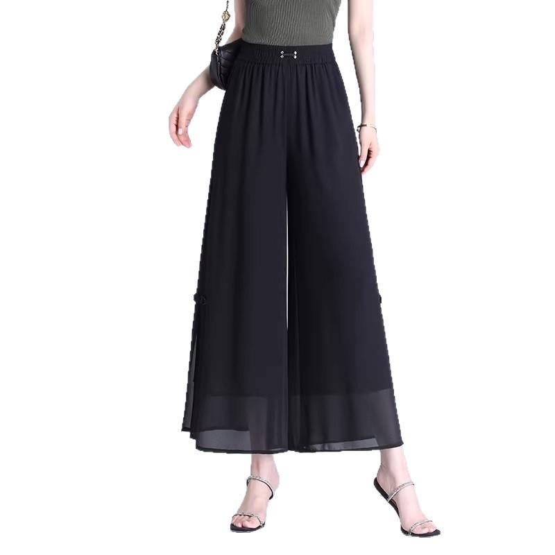 Women S High Waist Split Wide Leg Cropped Palazzo Pants Summer Thin Loose