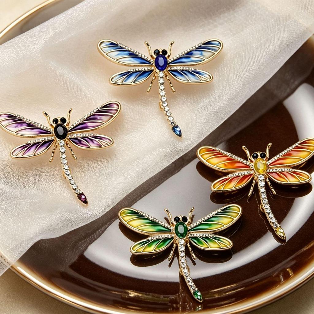 Colorful Rhinestone Enamel Dragonfly Brooch - Light Luxury Fashion Accessory, New Style Creative Design, Versatile and Trendy.