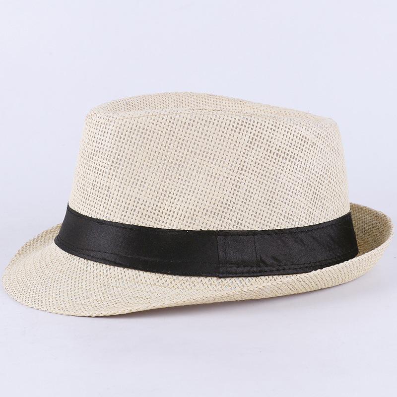 Jazz hat, linen solid color top hat, men's and women's crimped couple's sun hat