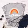 Summer Pure Cotton Women's Rainbow GOOD VIBES Printed Loose Round Neck Short Sleeved T-Shirts Women’s