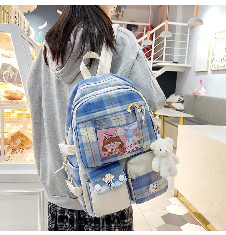 Five-piece Bag Girl Student Plaid Backpack For Junior High School Students
