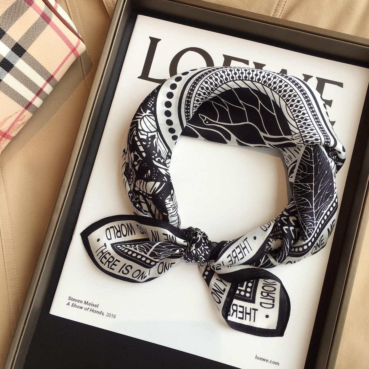 Hangzhou silk women s spring and autumn versatile scarf black and white design 100% mulberry silk silk scarf silk small square scarf scarf