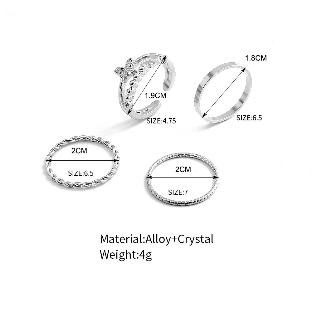 Bagues Métal Punk Papillon: Ensemble créatif de quatre bagues d'articulation les plus vendues