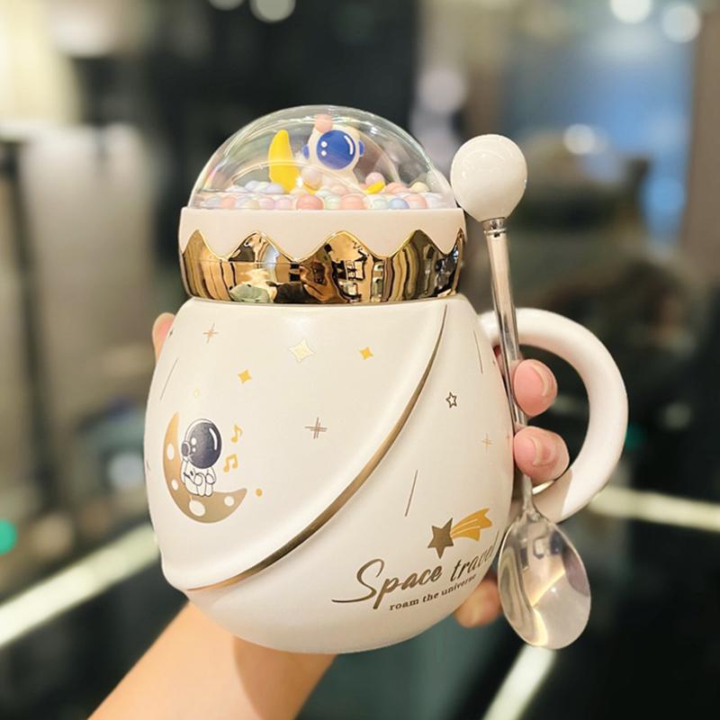 Astronaut Series Space Mug with Cover Spoon Ceramic Couple Water Cup Girl Gift Set Gift for Boyfriend