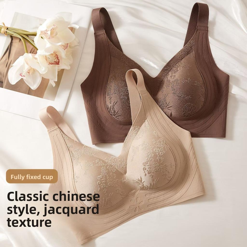 Seamless Embossed Bust Lifting Bra, Wireless Fixed Cup Anti-Sag Back Smoothing Shaping Bra