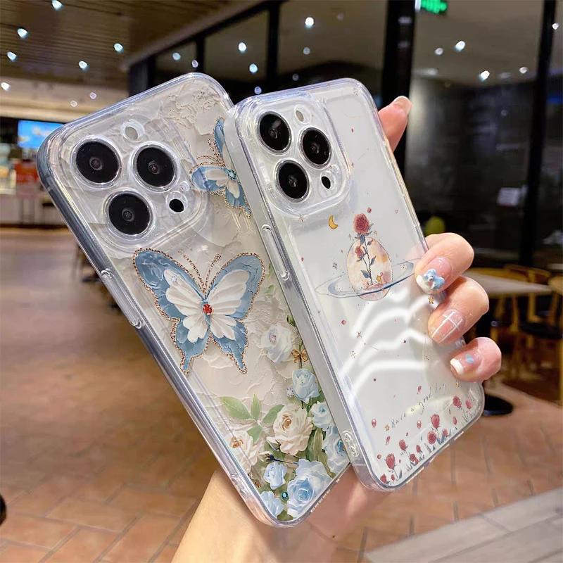 Vintage Schmetterling & Floral Schutzhülle für iPhone 17 Air 16 16e 15 13 12 11 Pro Max Kratzfest Schlank Fit Funda Cover