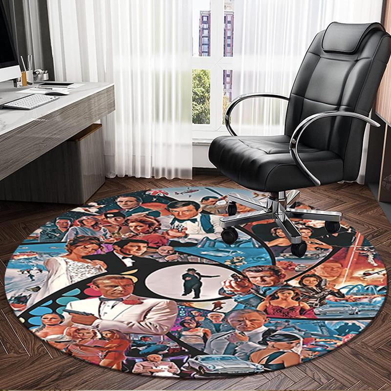 James Bond Movie Collage Round Rug for Livingroom,Bedroom, Palyroom, Chair Rug, Area Rug, Circle Carpet, Large Size Fan Christmas Gift