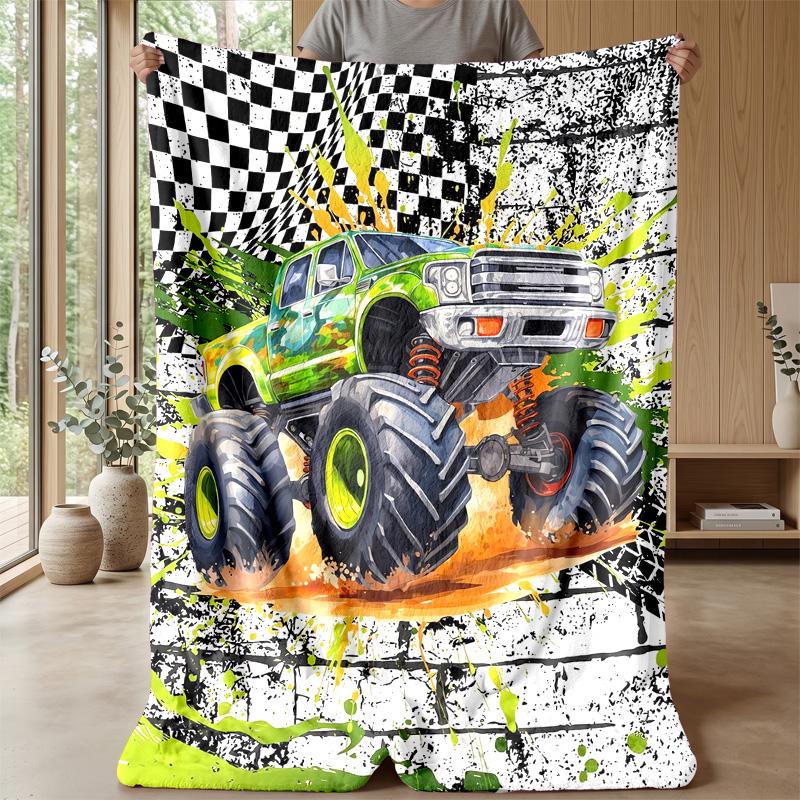 Racing Monster Truck Art Theme Blanket Lightweight Warm Flannel Blanket Decorative Throw Blanket for Home Decoration
