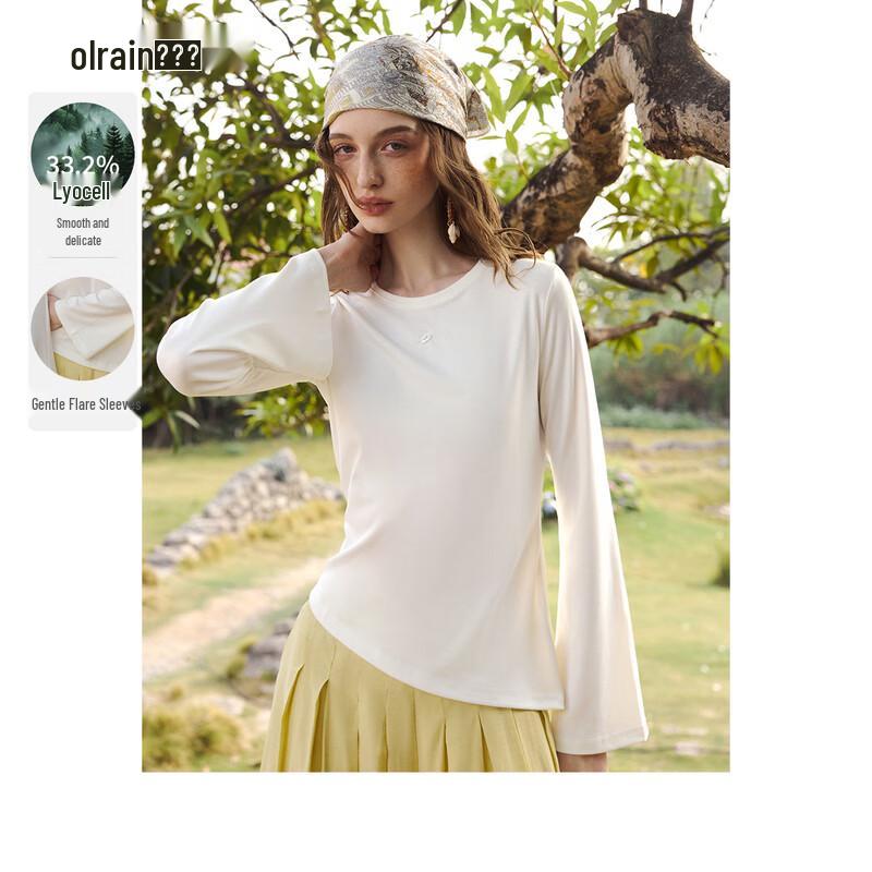 Olrain Women s Tencel Embroidered Bell Sleeve T-Shirt XL