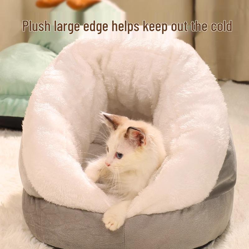 Cozy Winter Slipper-Style Cat & Small Dog Bed - Warm, Thick, Semi-Enclosed Design for Cold-Proof Comfort