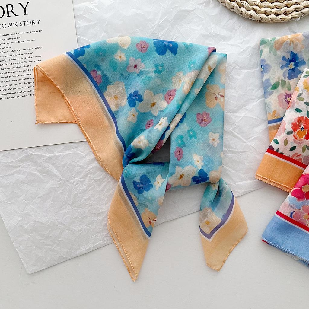 Spring and summer cotton and linen small silk scarf women's Korean version sweet and versatile decorative small square scarf multi-functional scarf