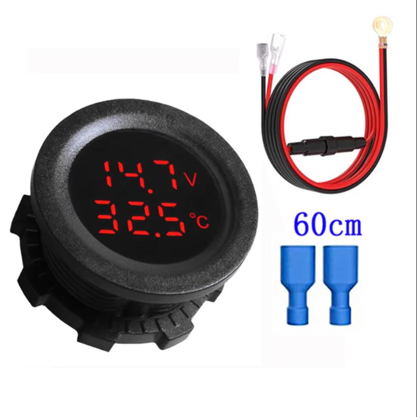 Kebidumei Car Round Temperature Voltmeter 12-24V Auto Voltage Meter Display Digital Measurement Car Motorcycle Boat Thermometer