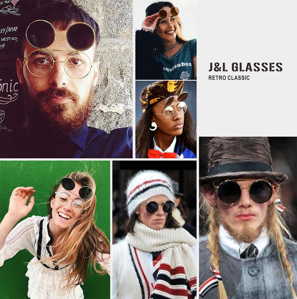Glasses Retro Round Goggles Seapunk US JL60 J&L Flip-Up Sunglasses, Size