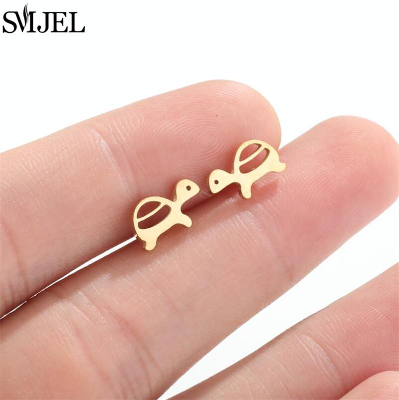 SMJEL Gold Stainless Steel Earrings Geometric Women Cute Leaf Star Footprints Mandala Cactus Earings Jewelry Small Studs Gift