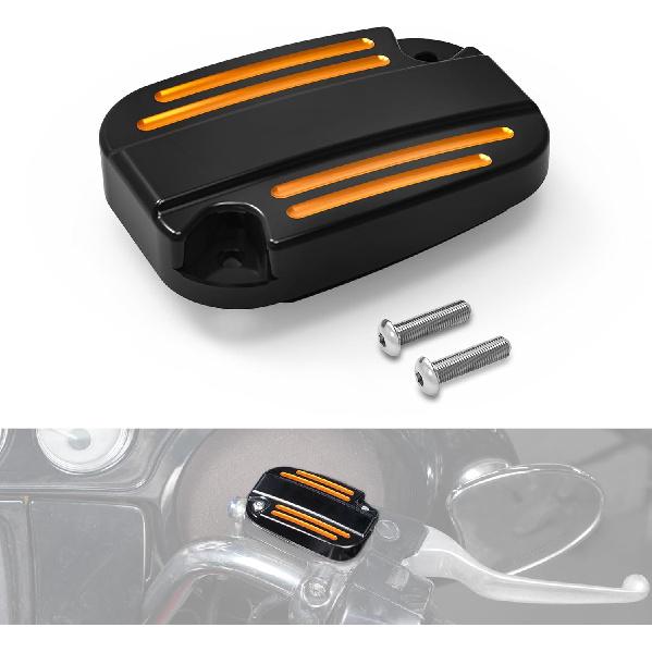 NICECNC Gold Front Brake Master Cylinder Cover Cap with Fluororubber Gasket Brake Pump Cover Compatible with Harley Revival FLH 2021, Replacement for