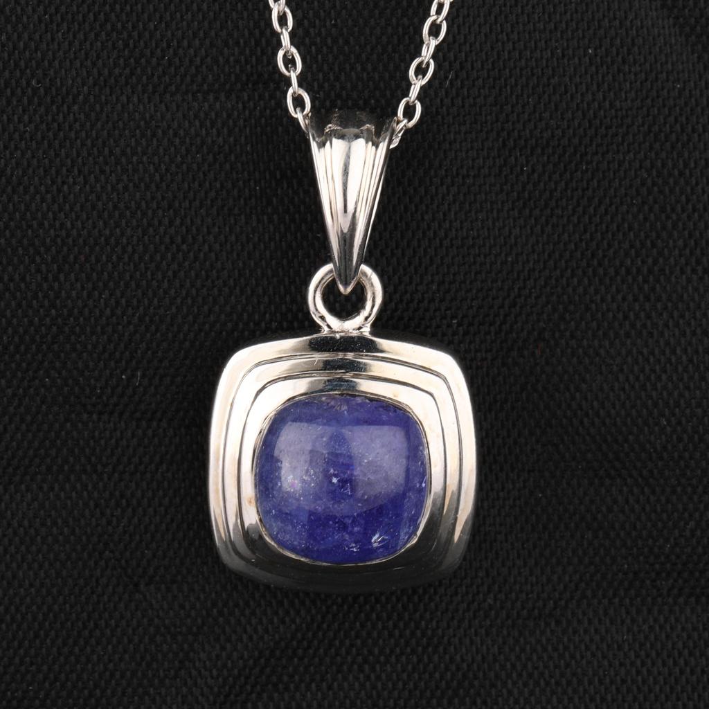 Tanzanite Cushion Pendant 925 Sterling Silver Rhodium Jewelry Gift for Her
