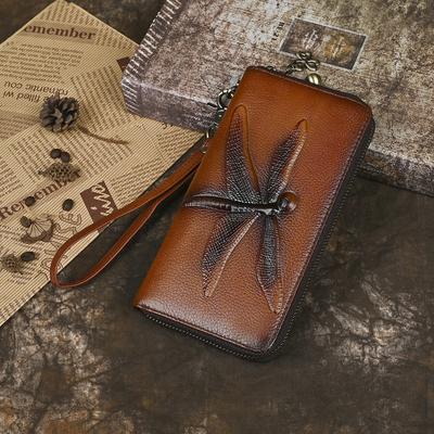 Geldbörse Damen Lang Echtes Leder Neue Handtasche Trendig Retro Zehenabdeckung Schicht Rindsleder