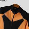 INCERUN Tuta corta da uomo con zip manica corta patchwork aderente Tuta intera Tuta da ballo da esterno