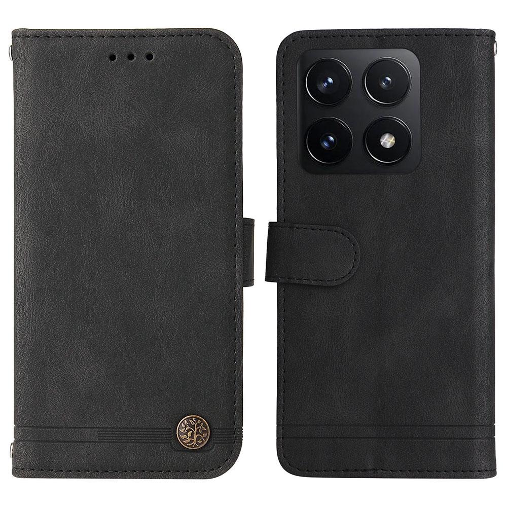 

Для Xiaomi 14T Кожаные чехлы-кошельки Кожаный на ощупь Чехол для телефона Подставка с ремешком Black