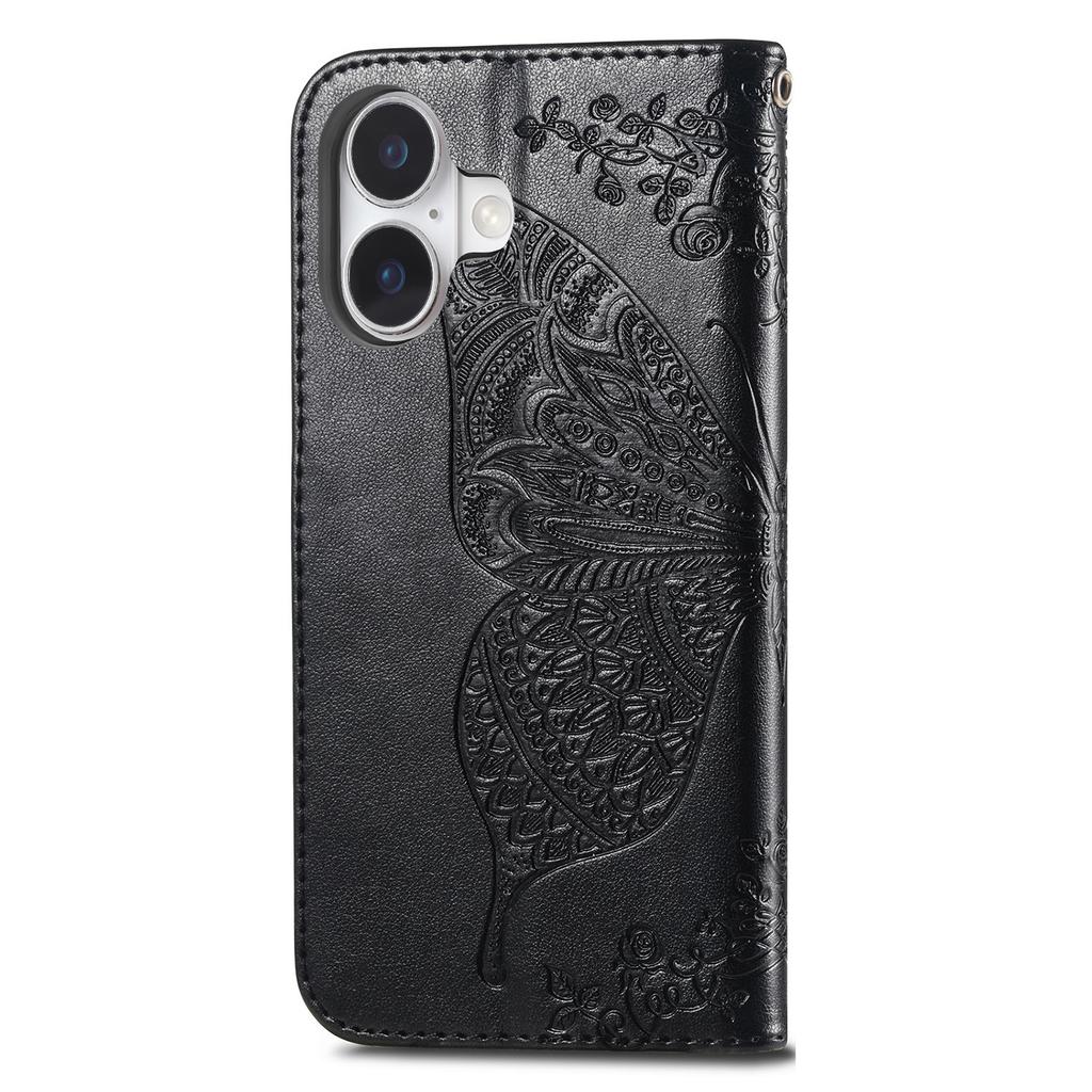 For iPhone 16 Case PU Leather Wallet Phone Cover Butterfly Pattern