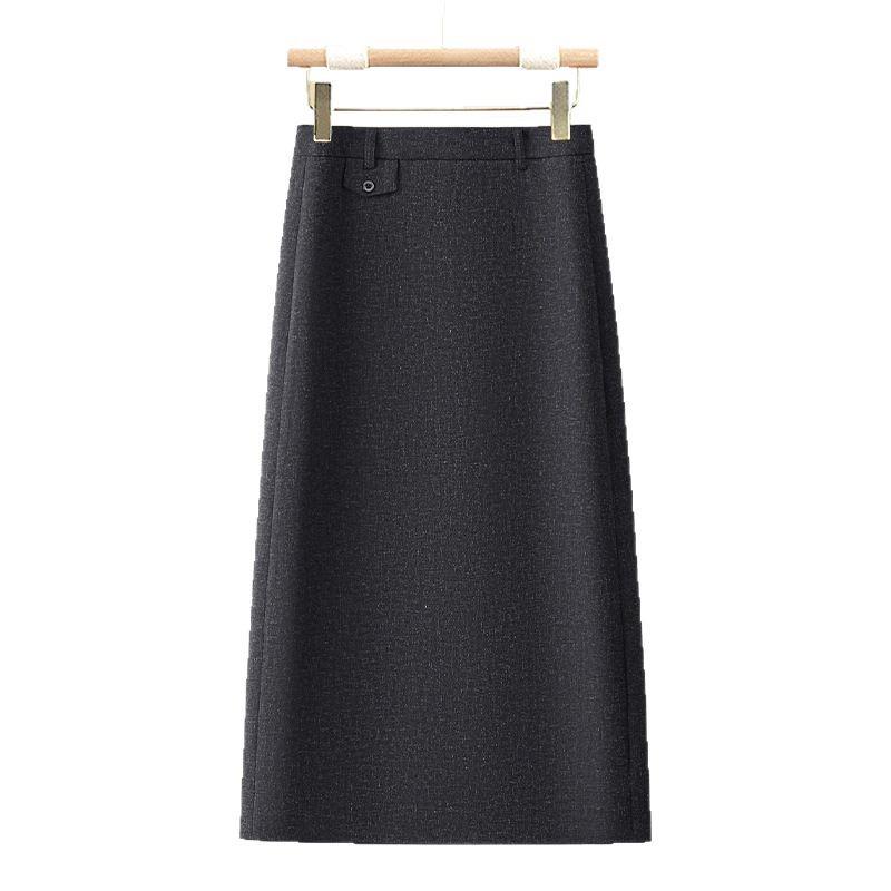 Spring 2025 Women's High-Waist Black A-Line Midi Bodycon Skirt