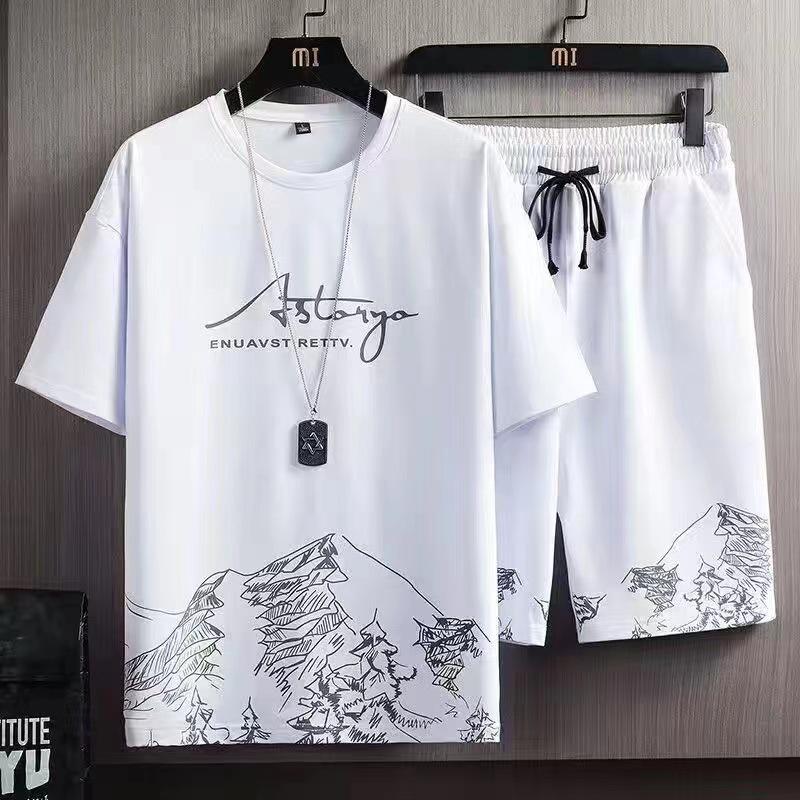Men's Trendy Summer Ice Silk Two-Piece Set: Casual Short Sleeve T-Shirt and Shorts