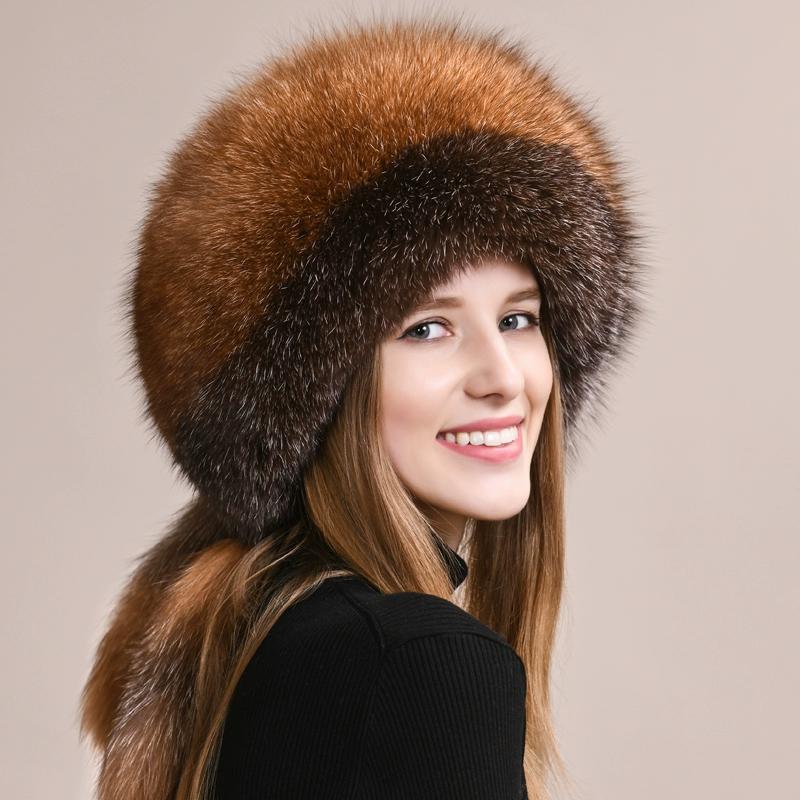 Fox fur hat women's winter leather Mongolian hat ethnic wind ear protection warm Northeast mink straw hat children winter