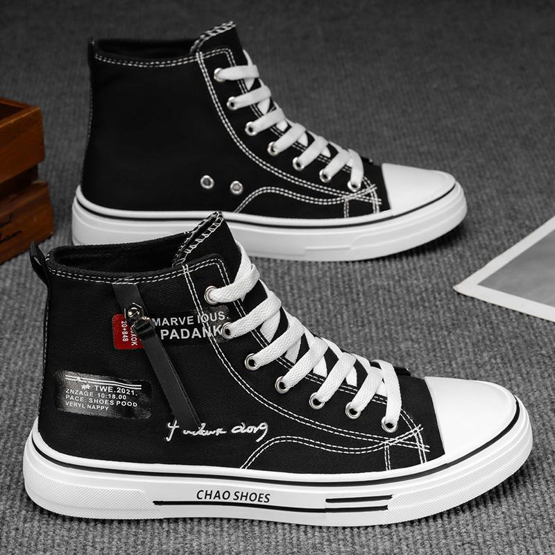 

Men s Casual Four Seasons High Top Fashion Canvas Skateboarding Students Comfortable Sneakers Boys Trending Soft Sole Breathable Shoes 38 чорний