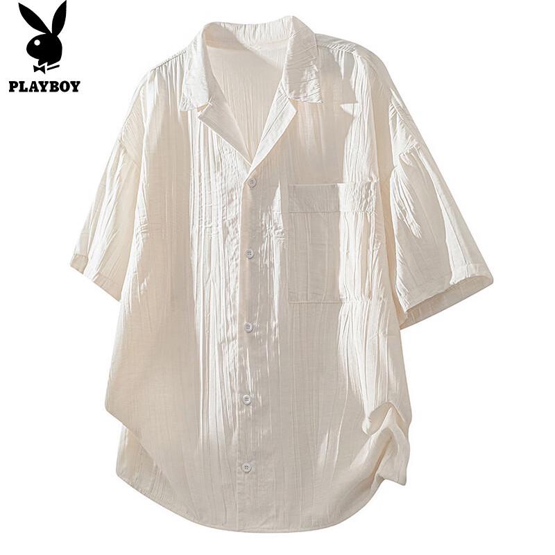 Playboy Men s Ice Silk Short Sleeve Cuban Collar Shirt XL