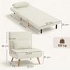 Convertible Chauffeuse Chair 3-in-1 Armchair Bed Single Bed 5-Position Backrest In Fabric with Cushion, Cream