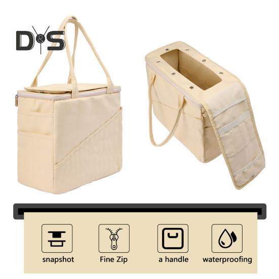 Canvas Yarn Storage Bag Solid Knitting Bag Handle Design Lightweight Portable Large Capacity Tote Organizer with Multi-layer Pockets