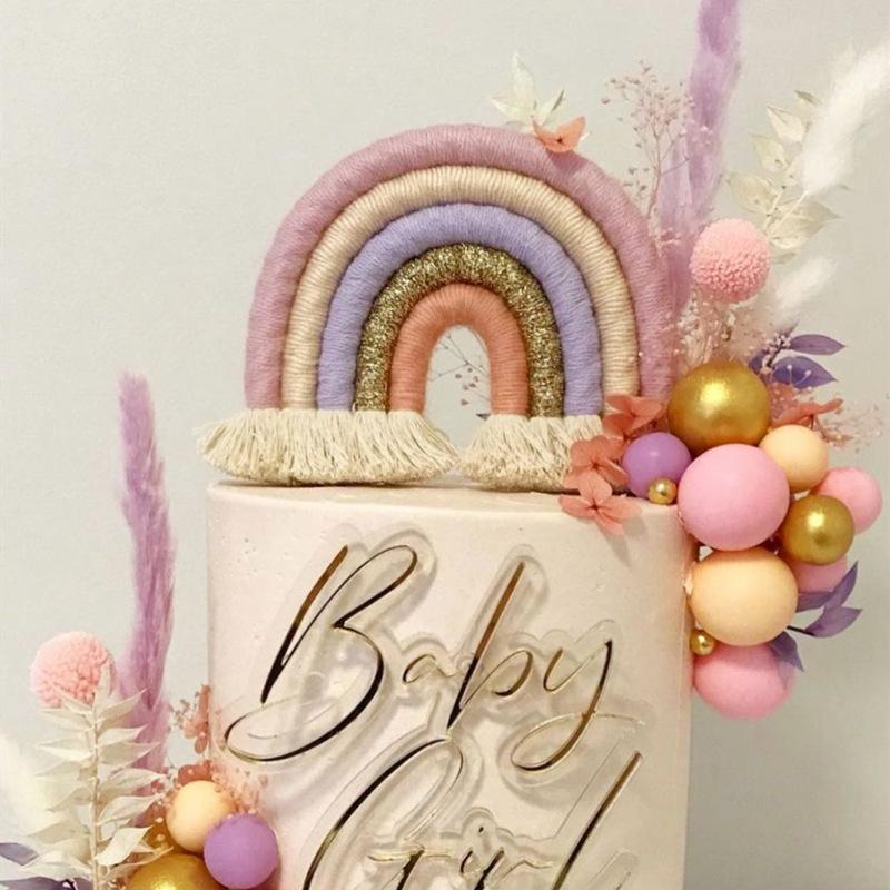 Cake Decoration Boho Braided Rainbow Birthday Cake Topper Baby Shower Wedding Rainbow Cake Tools Home Party Decor Supplies