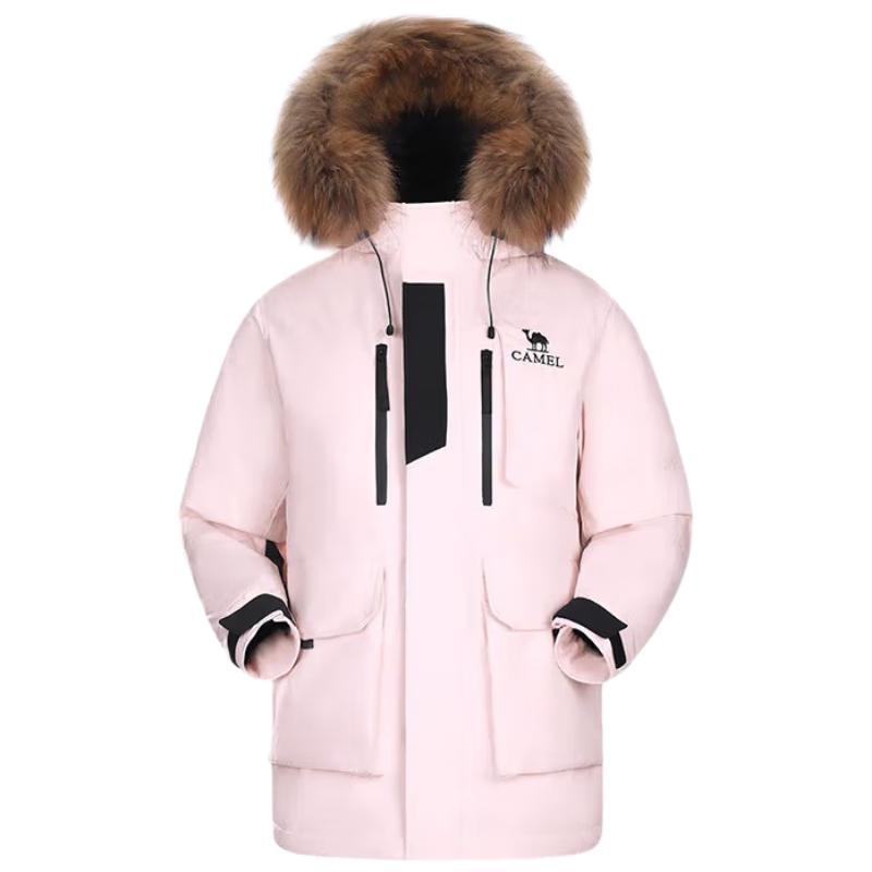 

Женская парка пуховик верблюжьего цвета с большим воротником из искусственного меха M