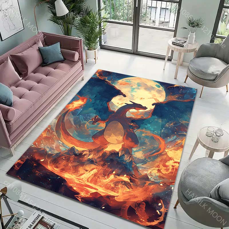 Japan Anime Pokémon Theme Rug with Charizard Print, Carpet for Living Room Kids Bedroom Mat Sofa Doormat Decor Mat Free Shipping