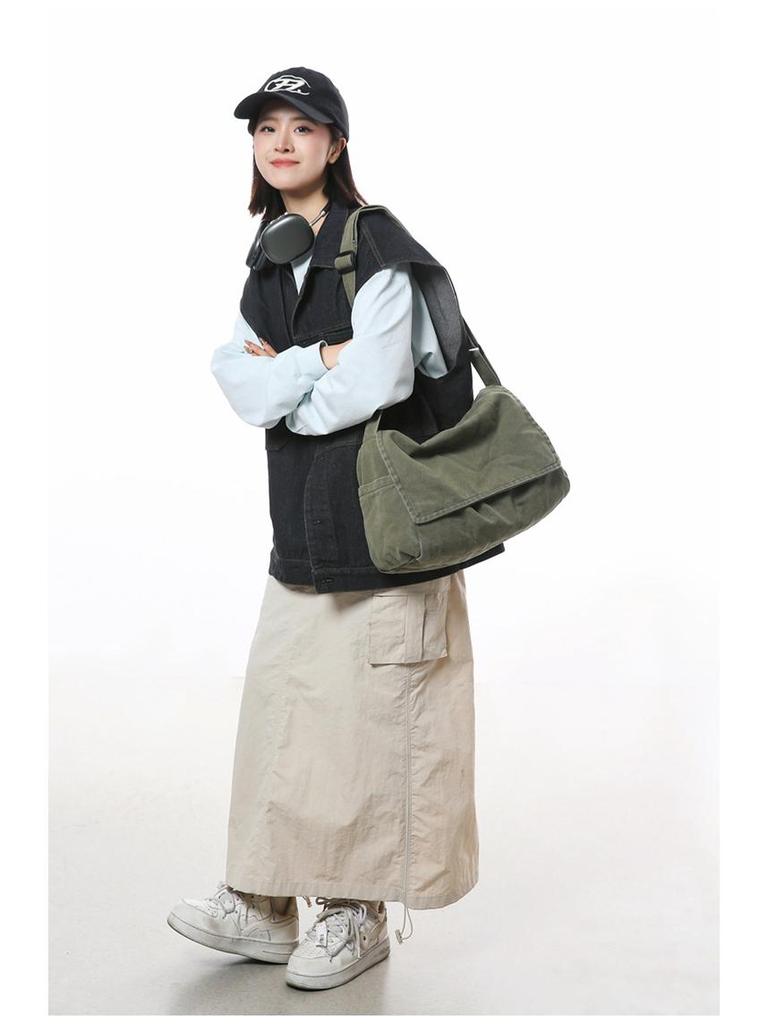 Grand sac bandoulière en toile pour femmes: Style Rétro Japonais, Sac à Dos Polyvalent pour Étudiants