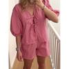 Grid Tied Elastic Waistband Shorts Set Plaid Tether Elastic Waist Shorts Suit