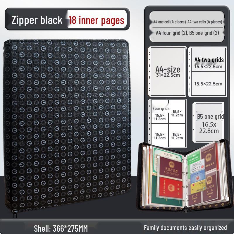 Family Document Storage Bag: Leather Magnetic Buckle A4 Album for Certificates, Receipts & Documents