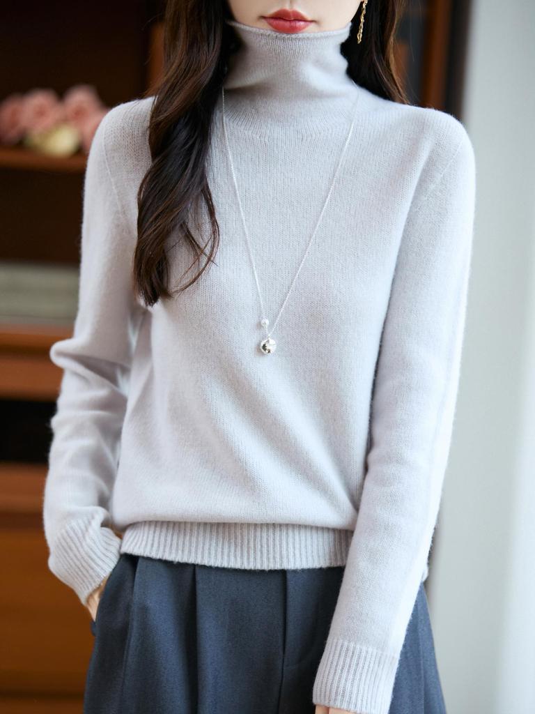 Pure Wool Pile Collar Long-Sleeve Sweater - Autumn/Winter Loose Knit Base Layer