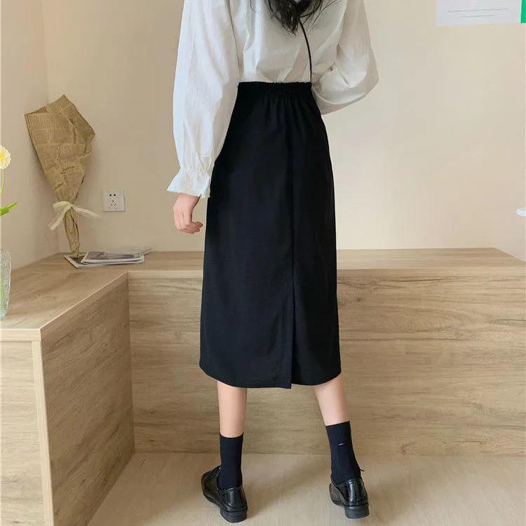 

Plus Size High Waist Black Midi A-Line Skirt - Summer Casual Style 2XL (130-140 cm)