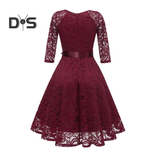 Women Prom Dress V Neck Back Zipper Bow Belt Tight Mid Waist Flower Embroidery A-line Loose Hem Long Sleeve Double Layers Elegant Party Banquet Midi