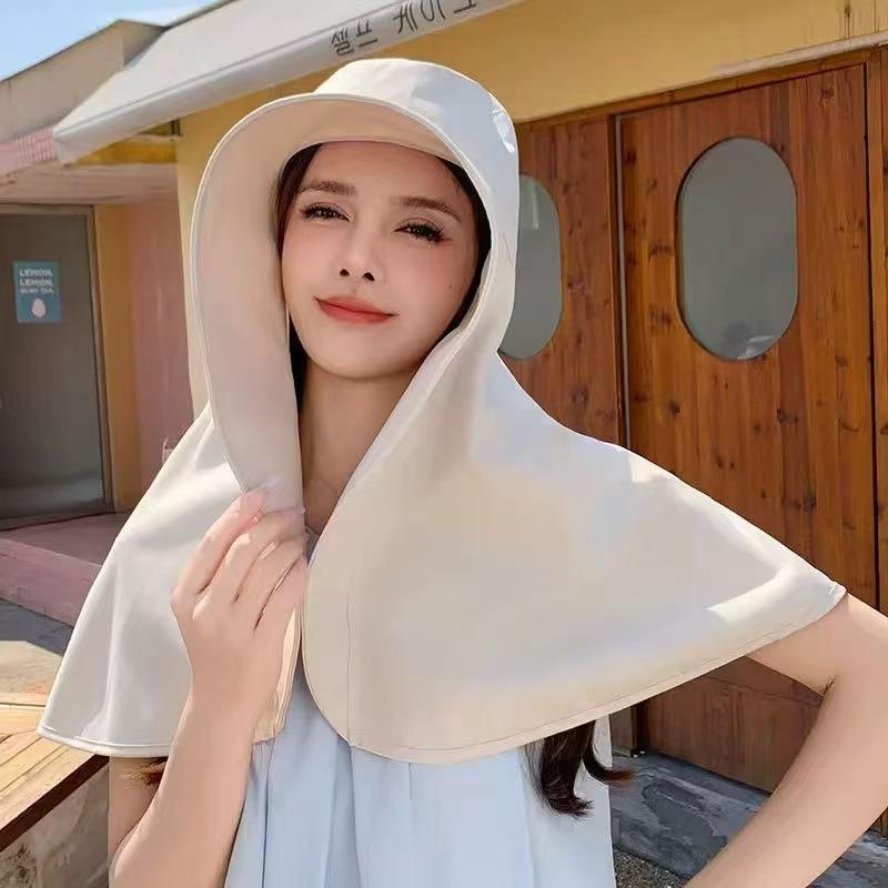 Zhao Lusi s style hat for women, sun protection hat with integrated shawl, summer thin anti-UV fisherman s hat Adult（55-60cm）