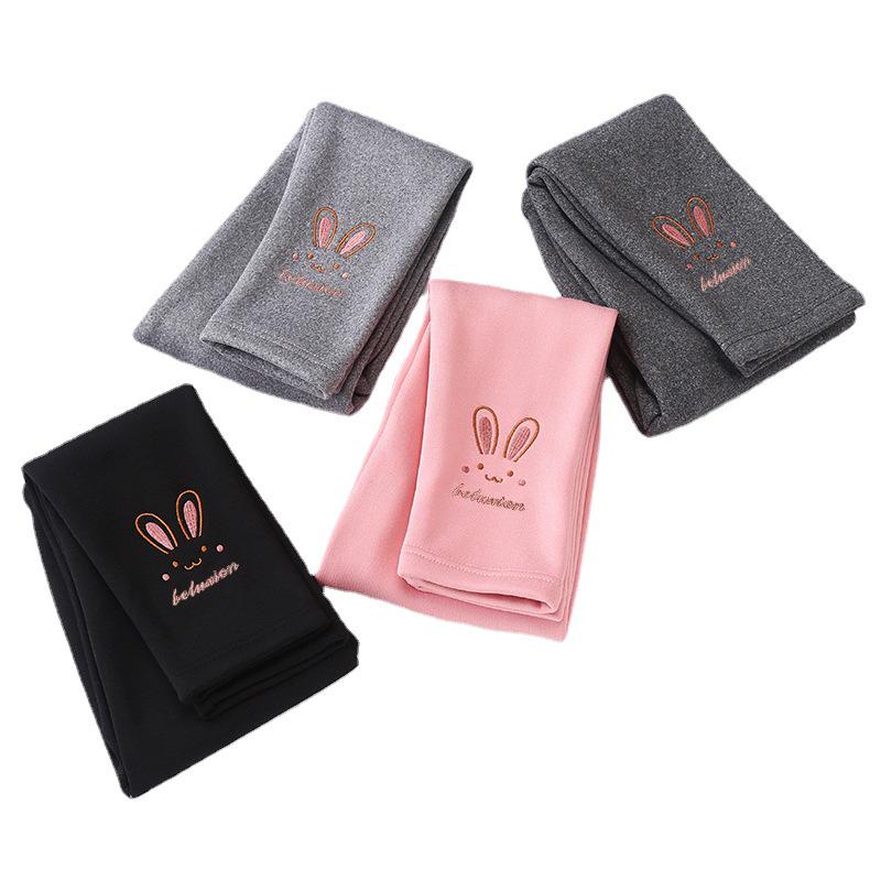Girls' Embroidered Velvet-Lined Leggings – Thick Winter/Autumn Fashion Pants